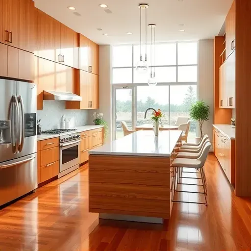 Modern renovated West Palm Beach kitchen with sleek cabinets, stainless appliances, marble island, hardwood floors, and natural light.