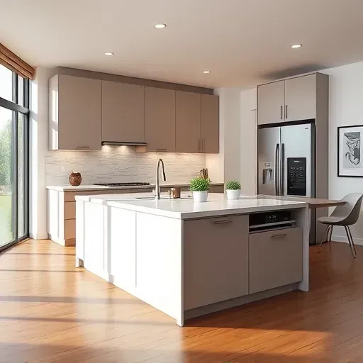 Modern kitchen remodel in Ibis, FL, with sleek cabinetry, quartz island, natural light, and stylish appliances.