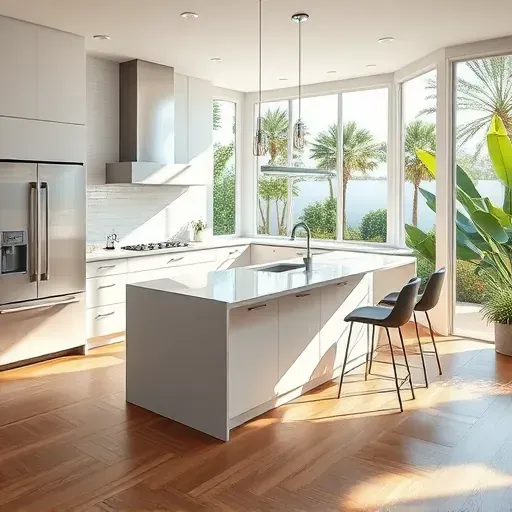 Freshly renovated modern kitchen in Jupiter, FL, featuring high-end cabinetry, quartz island, and bright natural lighting.