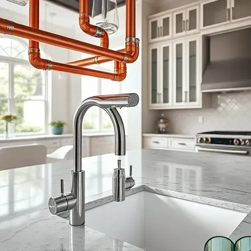 Detailed image of a modern Jupiter, FL kitchen showing copper pipes, chrome faucets, organized plumbing, and sleek cabinetry.
