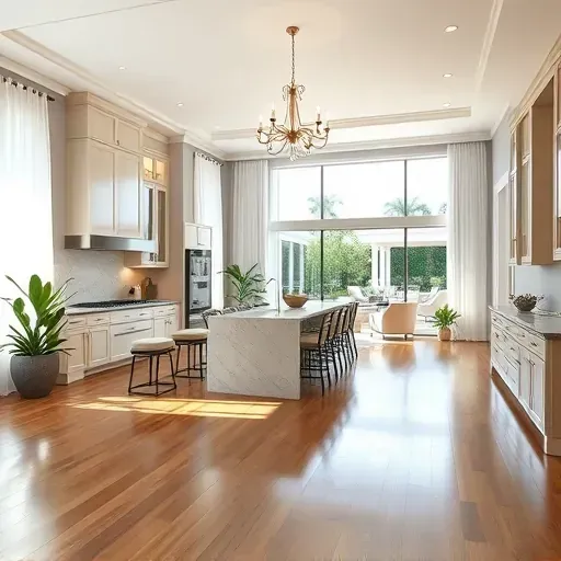 Spacious modern living room in Royal Palm Beach, featuring elegant hardwood floors, custom cabinetry, and indoor plants.