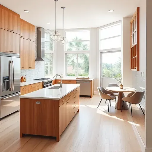 Beautiful renovated Boynton Beach kitchen with quartz counters, stainless steel appliances, wooden cabinets, and natural light.