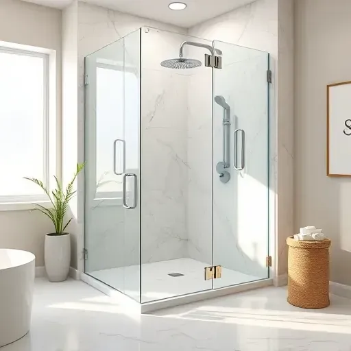 Modern Jupiter, FL bathroom with sleek glass shower, chrome fixtures, marble tiles, tropical decor, and natural light.