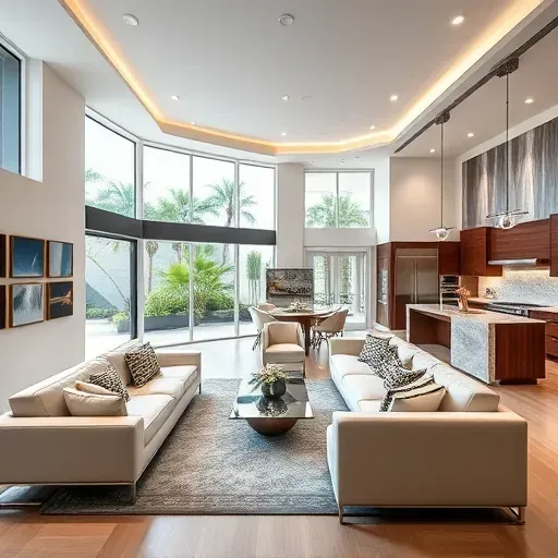 Contemporary living space in Palm Beach Gardens, featuring open-concept design, luxury finishes, and tropical garden views.