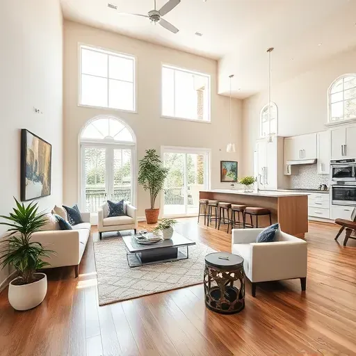 Whole-home remodeling showcase in Manalapan, FL, featuring a modern living room and elegant open-concept kitchen.