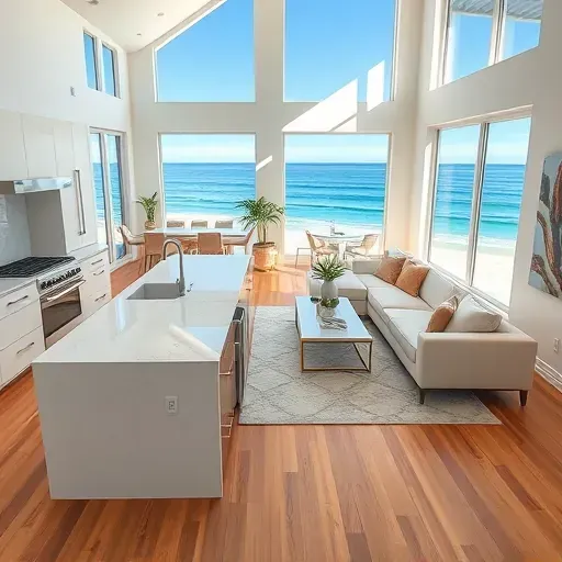 Whole-home remodeling in Juno Beach, FL, showcasing an elegant open-concept living area with coastal views.