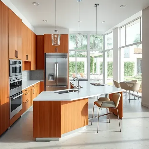 Modern Admirals Cove kitchen featuring sleek cabinetry, quartz countertops, island, stainless steel appliances, and coastal Florida style.