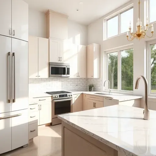 Freshly painted modern kitchen in Jupiter, FL with glossy neutral walls, sleek cabinetry, marble countertops, and abundant natural light.
