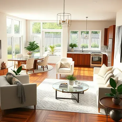 Whole-home remodeling in Ocean Ridge, FL features an open floor plan with luxury kitchen, stylish living area, and serene garden.