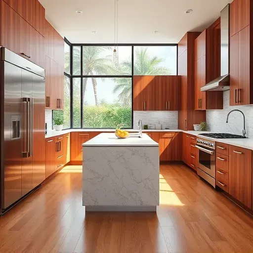 Recently remodeled kitchen in Lake Worth, FL, featuring modern cabinetry, stainless appliances, and a marble island.