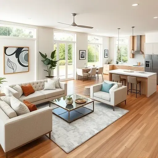 Renovated living room in Hobe Sound, FL, features open floor plan, neutral tones, and elegant coastal decor.