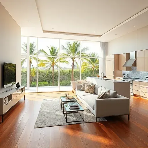 Sophisticated whole-home remodeling in South Palm Beach, featuring an open-concept living area and elegant kitchen design.