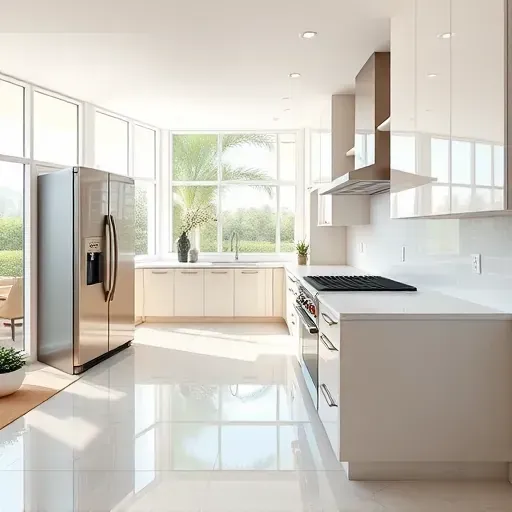 Modern remodeled Mirasol, FL kitchen with sleek cabinets, quartz countertops, stainless steel appliances, and bright open space.