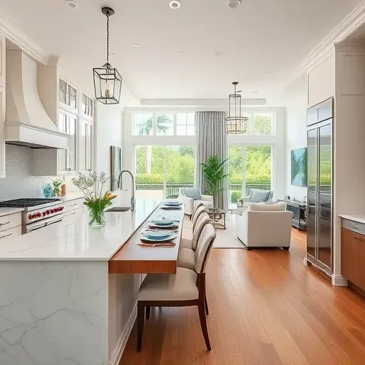 Luxurious Whole-Home Remodeling in Jupiter Island, FL, featuring a coastal kitchen, dining area, and living room design.