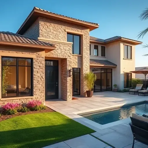 Whole-home remodeling in Mirasol, FL, showcasing a modern facade, energy-efficient windows, and serene landscaping.