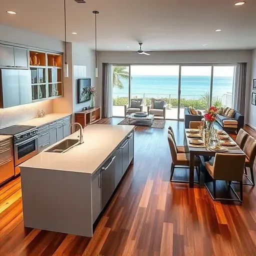 Whole-home remodeling in Singer Island, FL, featuring a modern kitchen, elegant living area, and ocean views.