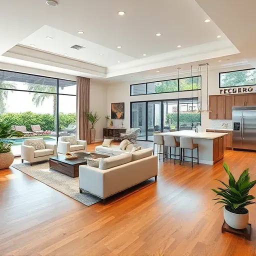 Modern living room in Manalapan, FL, featuring an open floor plan, hardwood floors, and elegant furnishings with natural light.