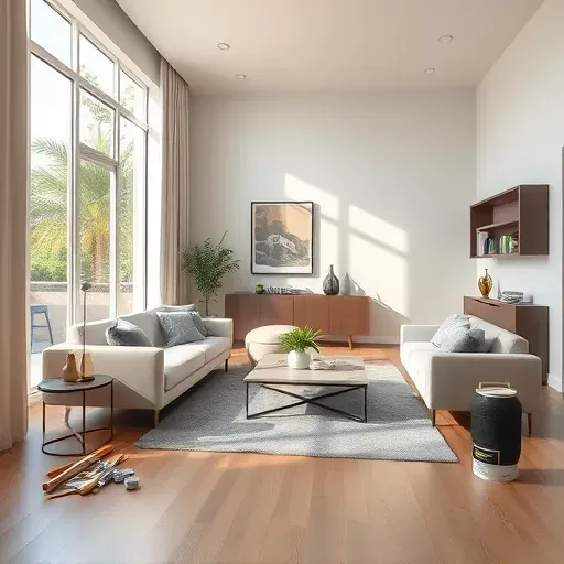 Beautiful modern Jupiter, FL living room with freshly painted neutral walls, sleek furniture, natural sunlight, and polished wood floors.