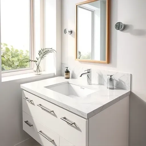 Completed luxury bathroom in Jupiter, FL with marble countertop, undermount sink, chrome fixtures, and elegant decor.