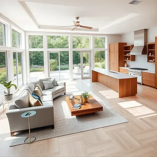 Bright, modern living space in Tequesta, FL, featuring open-concept design, sleek furniture, and lush garden views.