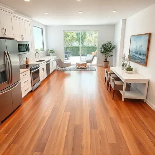 Elegant modern kitchen in West Palm Beach, FL, featuring high-end appliances, quartz countertops, and serene backyard views.