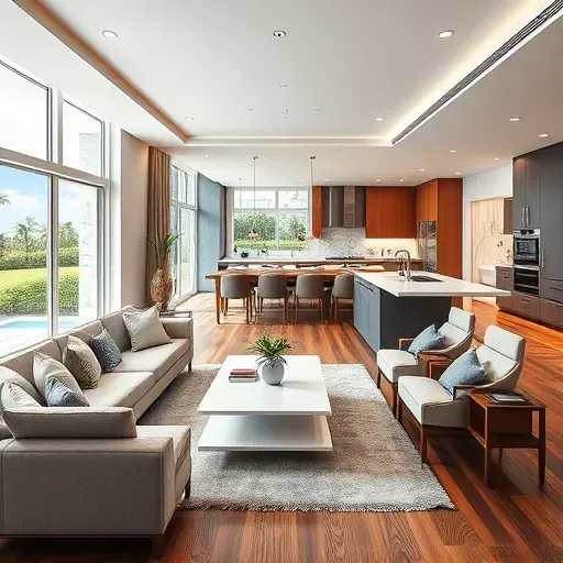 Whole-home remodeling in Palm Beach, showcasing an elegant open-concept interior with modern furnishings and abundant light.