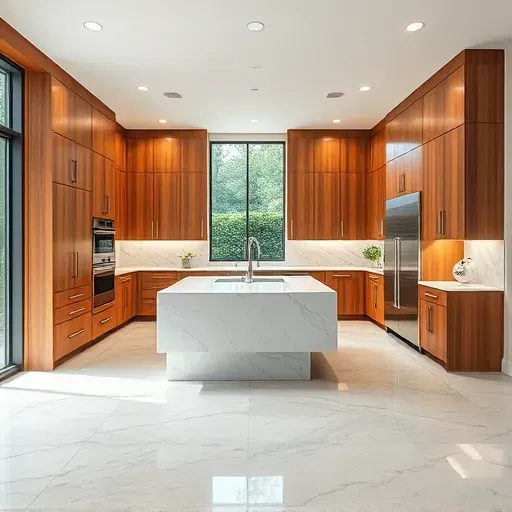 Modern kitchen remodel in Frenchmans Reserve, FL, featuring wood cabinetry, stainless steel appliances, and marble island.