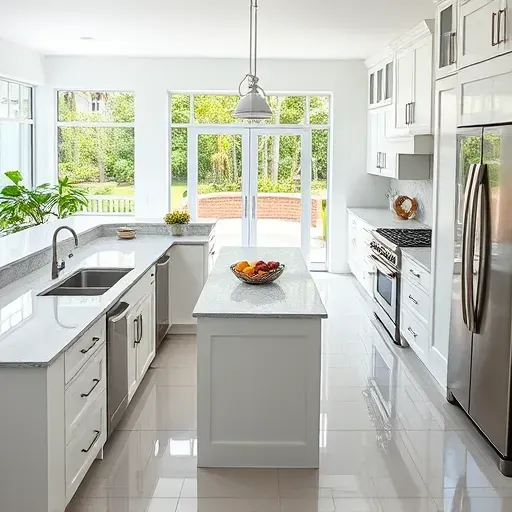 Bright Jupiter, FL kitchen remodel featuring quartz countertops, stainless steel appliances, and elegant cabinetry, with natural light.