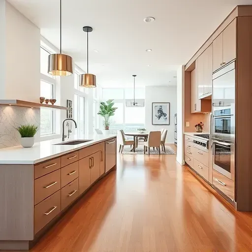 Modern Palm Beach kitchen with sleek cabinets, marble counters, stainless appliances, and abundant natural light.