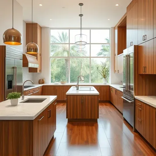 Renovated Jupiter, FL kitchen with quartz countertops, stainless steel appliances, custom cabinetry, and bright sunshine.