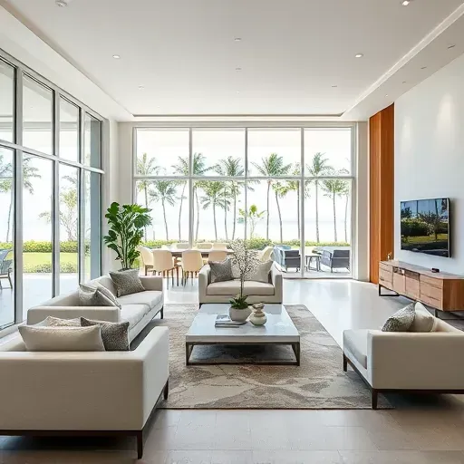 Elegant modern living space in Highland Beach, FL, featuring open-concept design, luxury finishes, and coastal views.