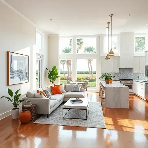 Whole-home remodeling in Tequesta, FL, featuring a modern living space with light walls, hardwood floors, and elegant decor.