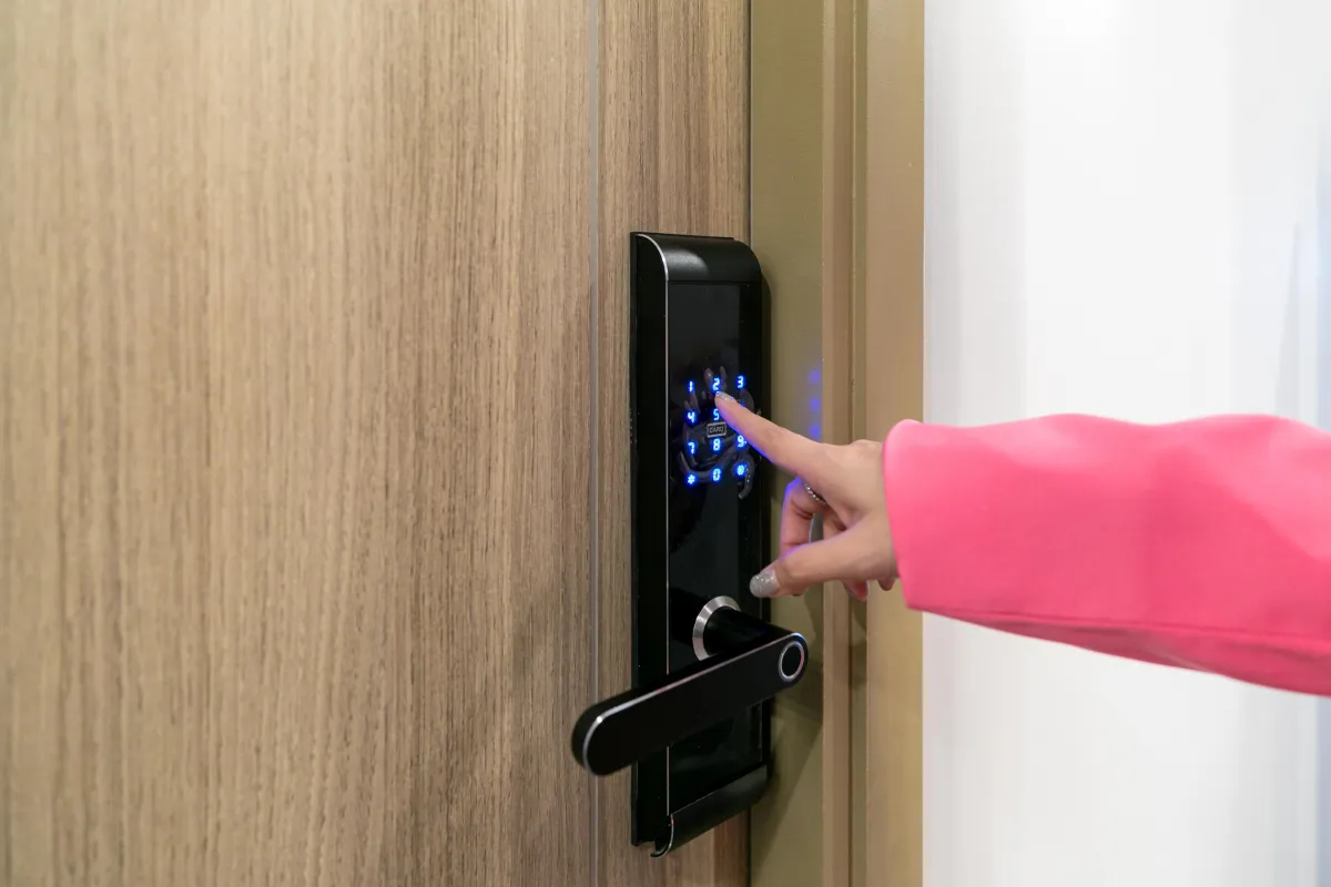 Smart lock installation on a home door in Sarasota County, FL