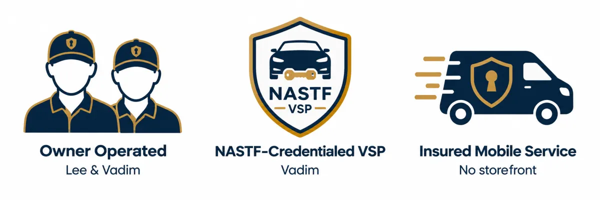 Owner operated, NASTF-credentialed VSP, and insured mobile service