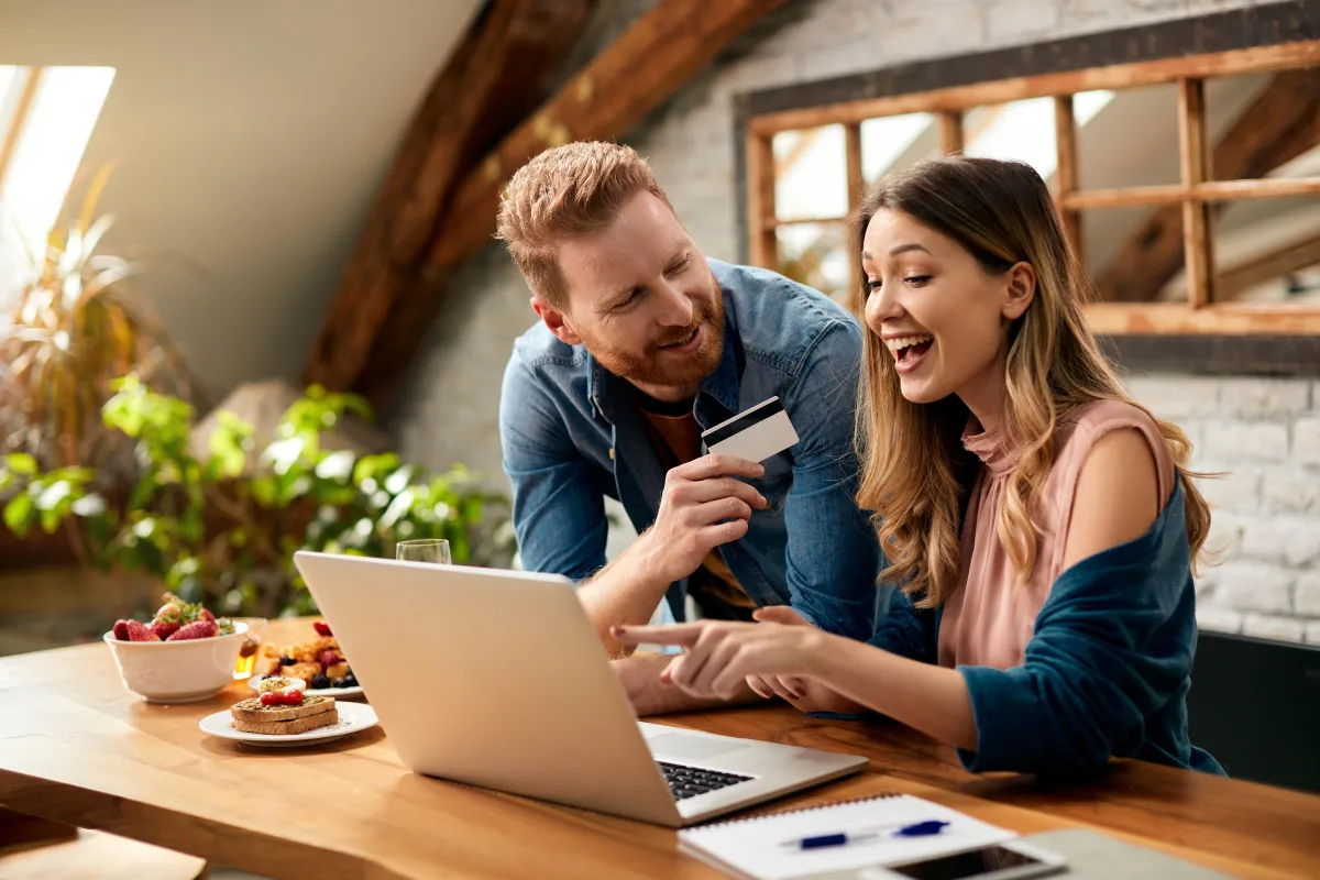 Photo of a happy couple working