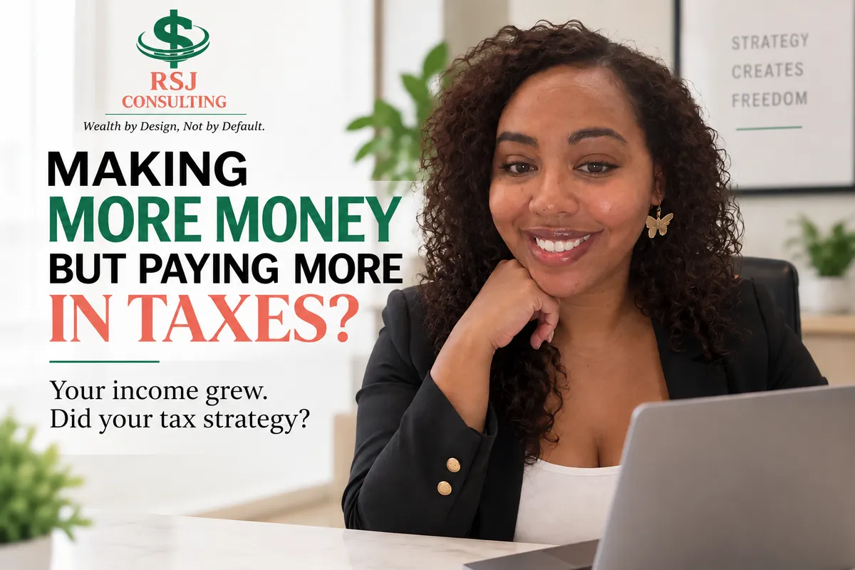 RSJ Consulting Group tax strategy blog cover featuring Nicole Johns and “Making More Money but Paying More in Taxes?