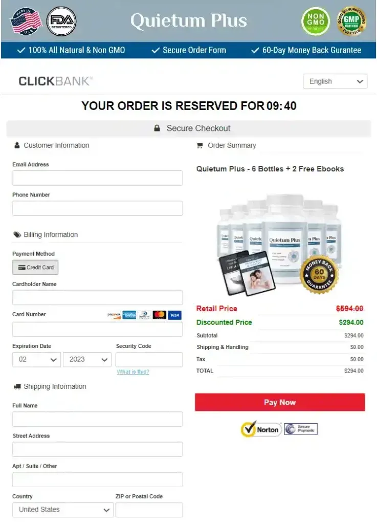 Quitum plus checkout page