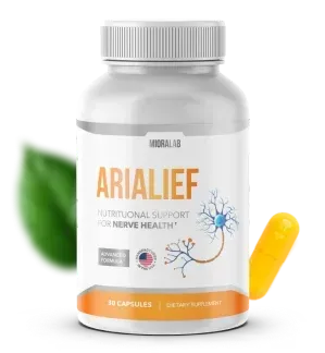 Arialief 1 bottle with ingredients in background