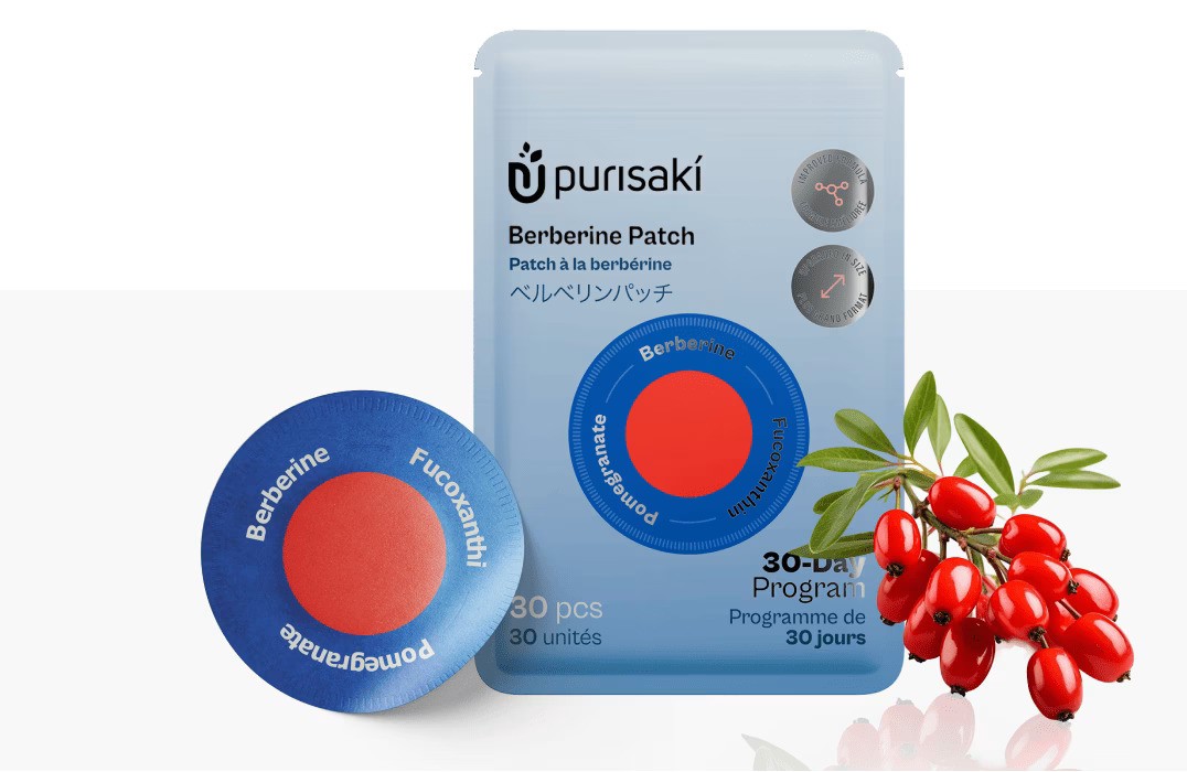 Purisaki Berberine Patches with ingredients in background