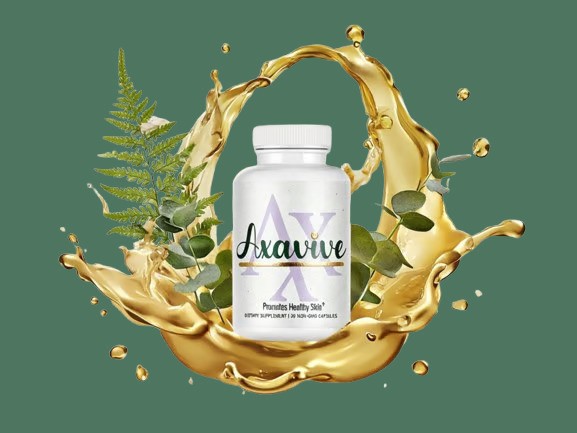 Axavive 1 bottle with ingredients in the background