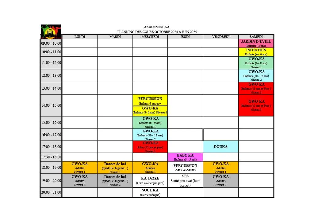 Planning 2024-2025 de l'Akadémiduka