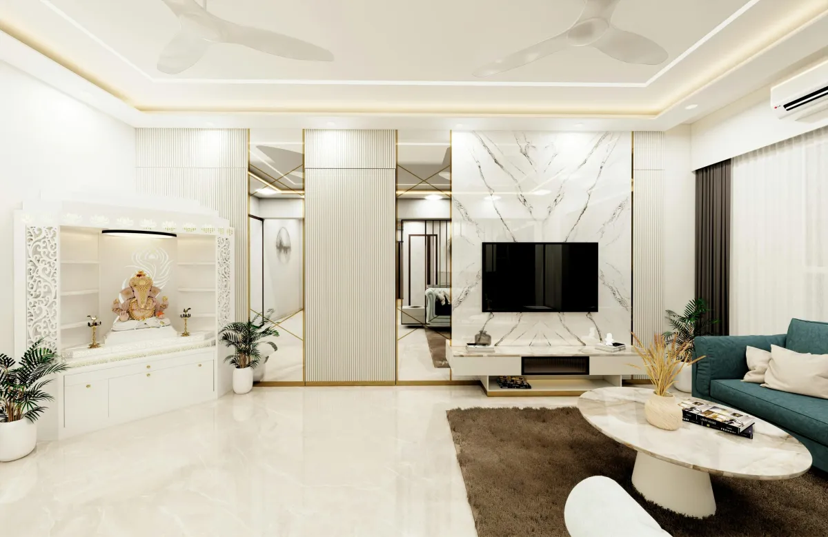 home living area with white epoxy floor
