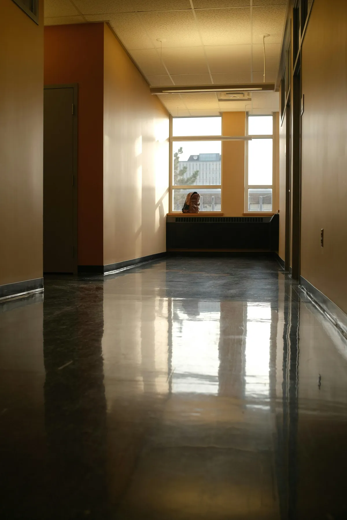 Dark epoxy resin flooring in house
