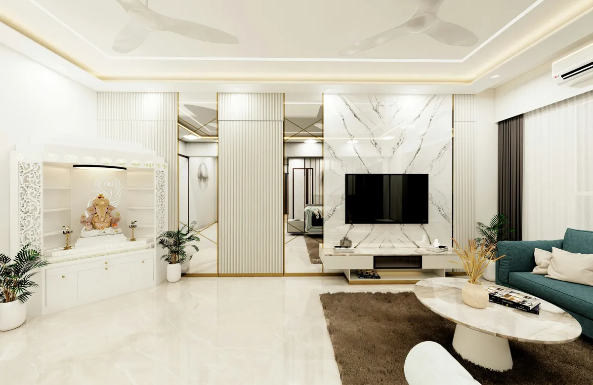 home living area with white epoxy floor