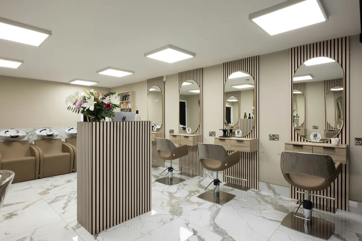 hair salon with metallic epoxy