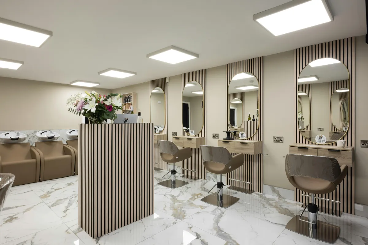 hair salon with metallic epoxy