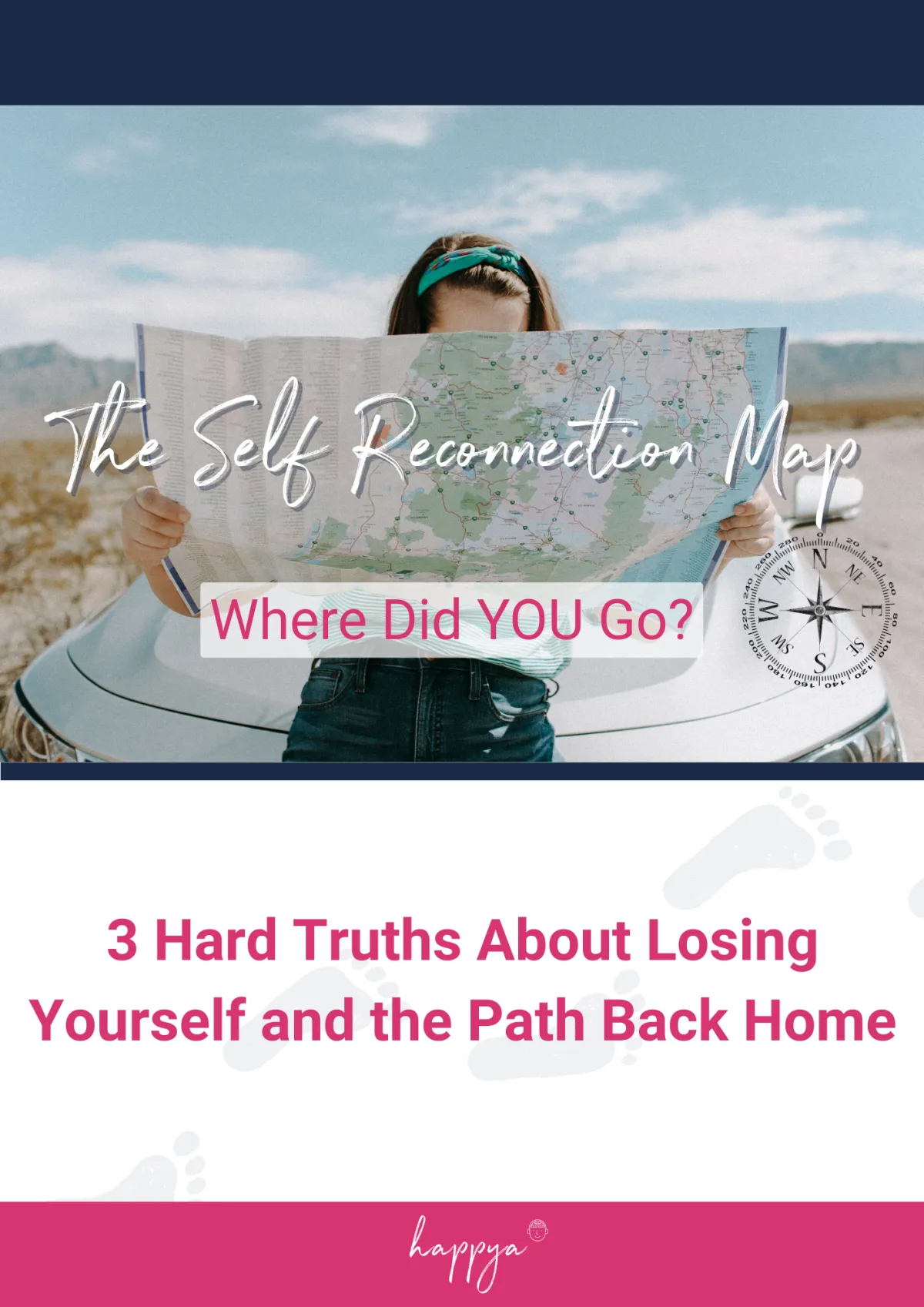 Woman sat on bonnet of car reading a map
