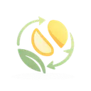 Mango illustration with leaves and a green arrow, representing energy support and hormone balance for improved metabolism.