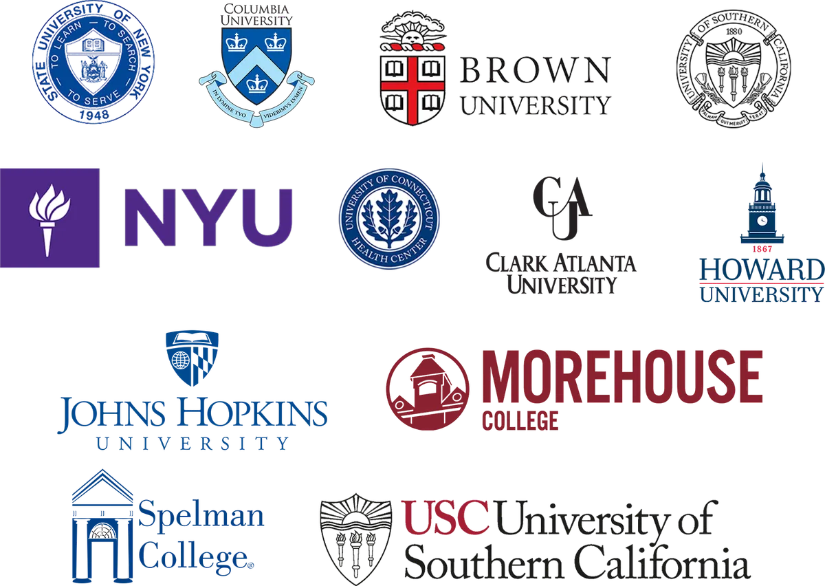 Logos of colleges Dr. A's students were admitted to