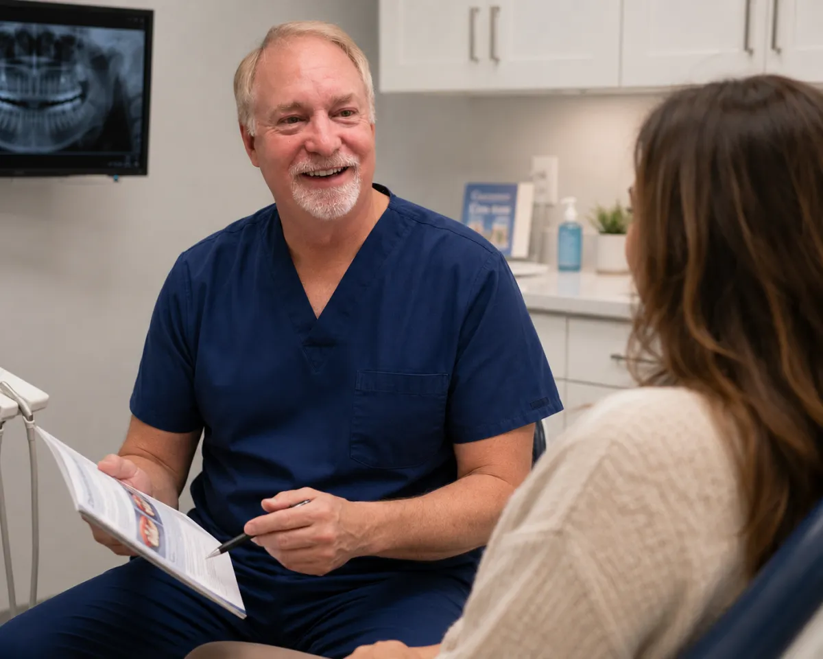 David Robinson, DDS wearing navy scrubs - Dr. Dave Dental